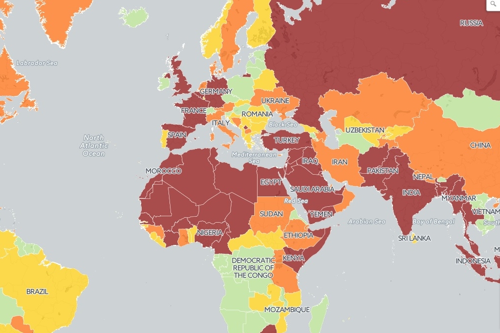 Térkép a biztonságos és kockázatos országokról